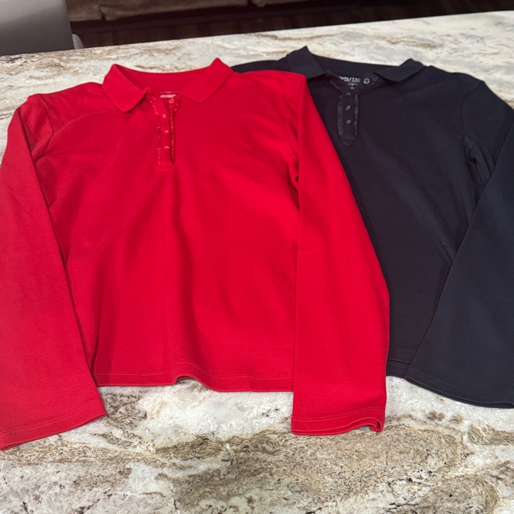 Kids Long Sleeve Polo Shirts - Red and Black
